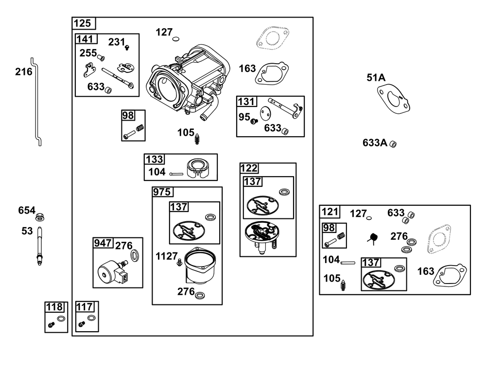 Carburetor Group Diagram and Parts List for 40U777-0003-B5 400000 - 699999 Briggs and Stratton Engine